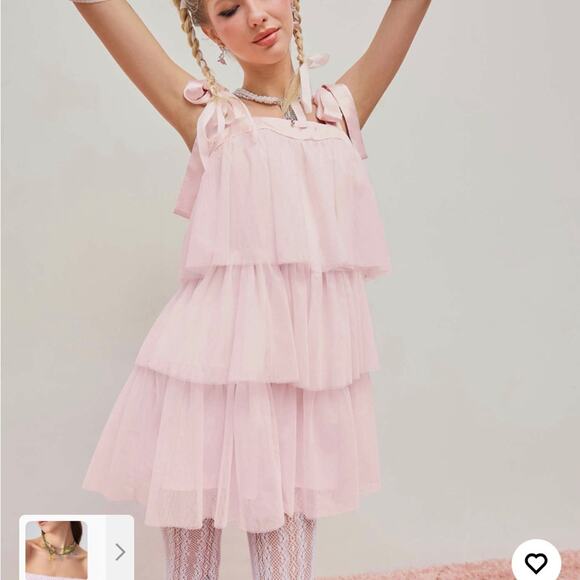 Cider Light Pink MESH U-NECKLINE TIERED BOWKNOT MINI DRESS Size XL NWT - Picture 3 of 12